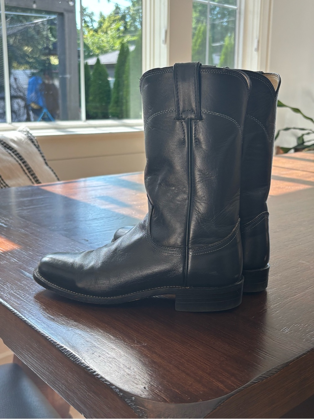 Justin Boots Navy Leather Pull-On Western Boots. JACKSON 10" ROPER - Picture 2 of 8